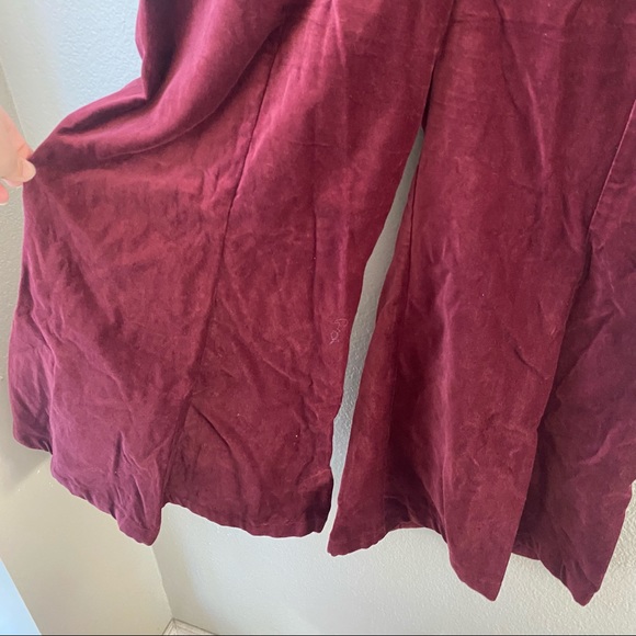 Code X Mode Burgundy red velvet wide leg cropped high waisted zip pants womens M - Picture 6 of 9